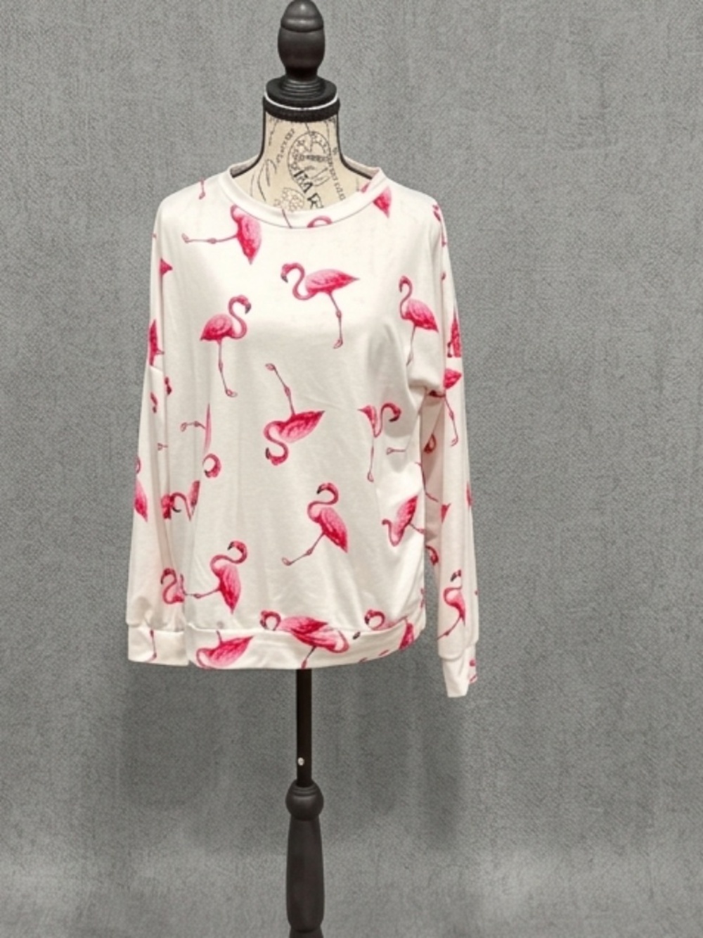 Hot Pink Flamingo Print Long Sleeve Crewneck Pullover Novelty Casual Comfortable